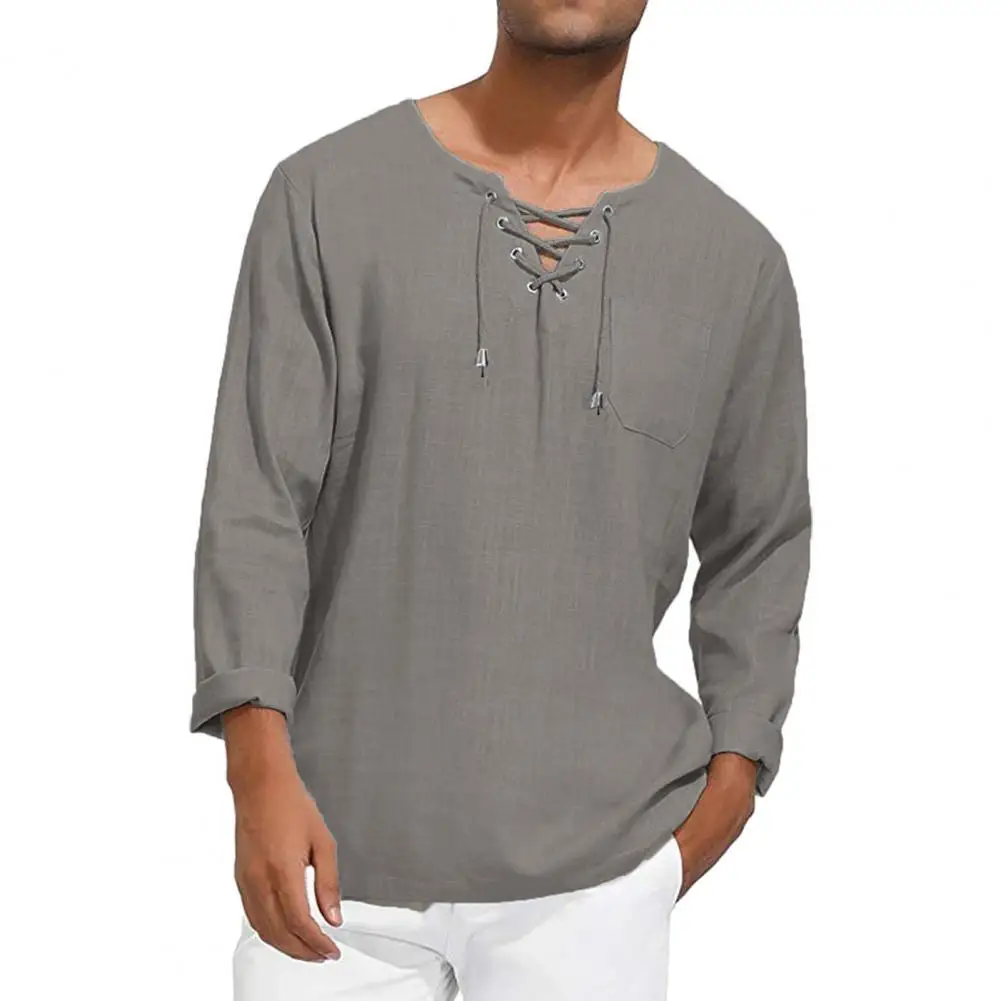 Dropshipping!! Men Shirts Solid Color V-neck Drawstring Chest Loose Men Autumn Shirt for Autumn
Dropshipping!! Men Shirts Solid Color V-neck Drawstring Chest Loose Men Autumn Shirt for Autumn