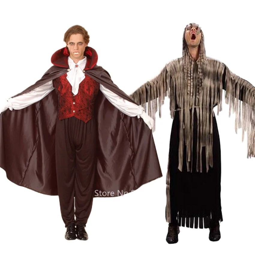 

Wholesale Horror Scary Cosplay Costume for Men Carnival Party Day of The Dead Zombie Vampire Ghost Cloak Hooded Set Outfit