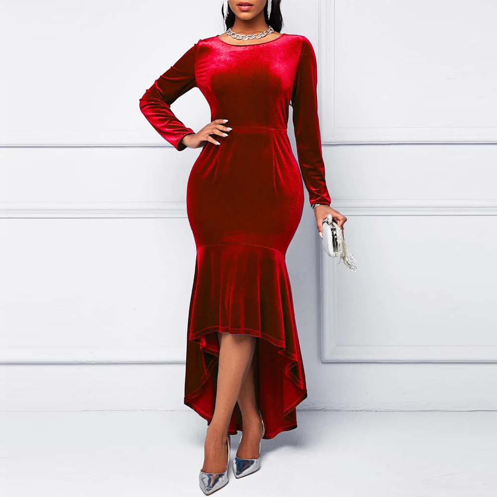 Women Bodycon Dress Elegant Long Sleeve Velvet Slim Christmas Party Dress Wine Red Ladies Mermaid Wedding Evening Club Outfits
Women Bodycon Dress Elegant Long Sleeve Velvet Slim Christmas Party Dress Wine Red Ladies Mermaid Wedding Evening Club Outfits