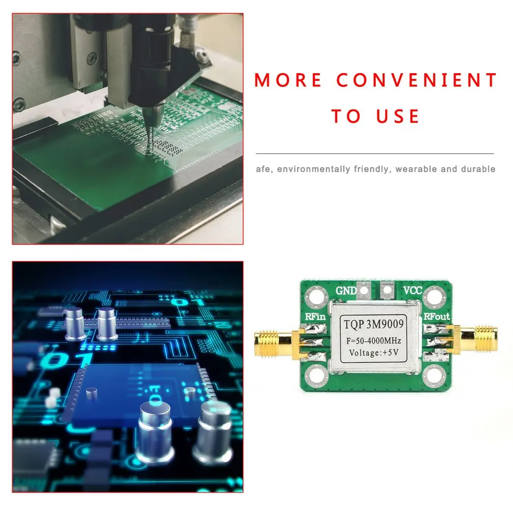 High linear RF broadband low noise amplifier With shield TQP3M9009 Wide operating frequency range Fixed gain amplification 
High linear RF broadband low noise amplifier With shield TQP3M9009 Wide operating frequency range Fixed gain amplification