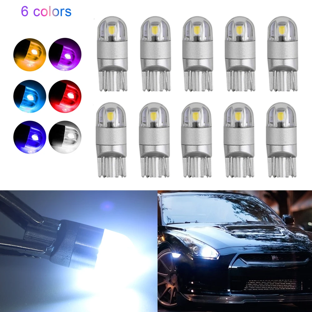 10 шт. T10 светодиодный 3030 2 SMD W5W Canbus 194 168 501 Автомобильный Подсветка лампа для чтения