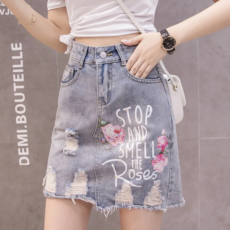 2021 High Waist Print Denim Skirts Mini Women Straight Hole Sequin Summer Casual Sexy Y2K Skirt Short Vintage Fashion
2021 High Waist Print Denim Skirts Mini Women Straight Hole Sequin Summer Casual Sexy Y2K Skirt Short Vintage Fashion