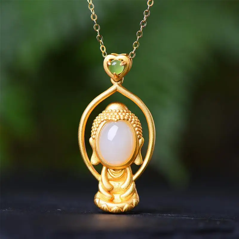Natural Hetian Jade Sterling Silver Inlaid Retro National Style Baby Buddha Silent Buddha Refined Grace Clavicle Chain Pendant
Natural Hetian Jade Sterling Silver Inlaid Retro National Style Baby Buddha Silent Buddha Refined Grace Clavicle Chain Pendant