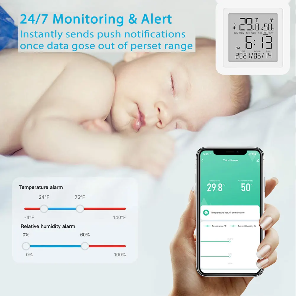Smart Thermometer Temperature Humidity Sensor LCD Digital Hygrometer Moisture Meter Support Tuya/Wifi Alexa Home Smart Life
Smart Thermometer Temperature Humidity Sensor LCD Digital Hygrometer Moisture Meter Support Tuya/Wifi Alexa Home Smart Life