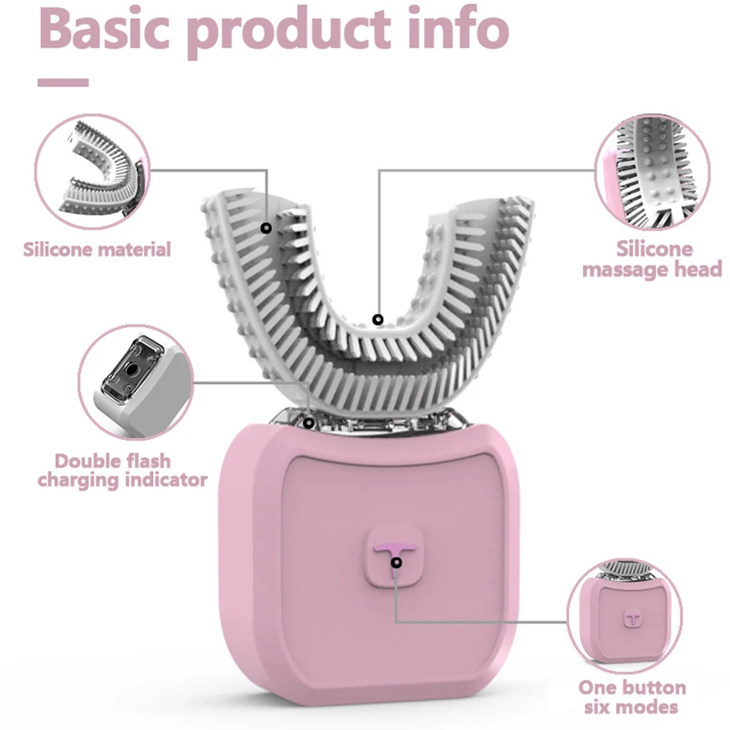 360 Degree Automatic U Type Sonic Electric Toothbrush Silicone Sonic Electronic Tooth Brush USB Rechargeable 6 kinds Mode Teeth
360 Degree Automatic U Type Sonic Electric Toothbrush Silicone Sonic Electronic Tooth Brush USB Rechargeable 6 kinds Mode Teeth