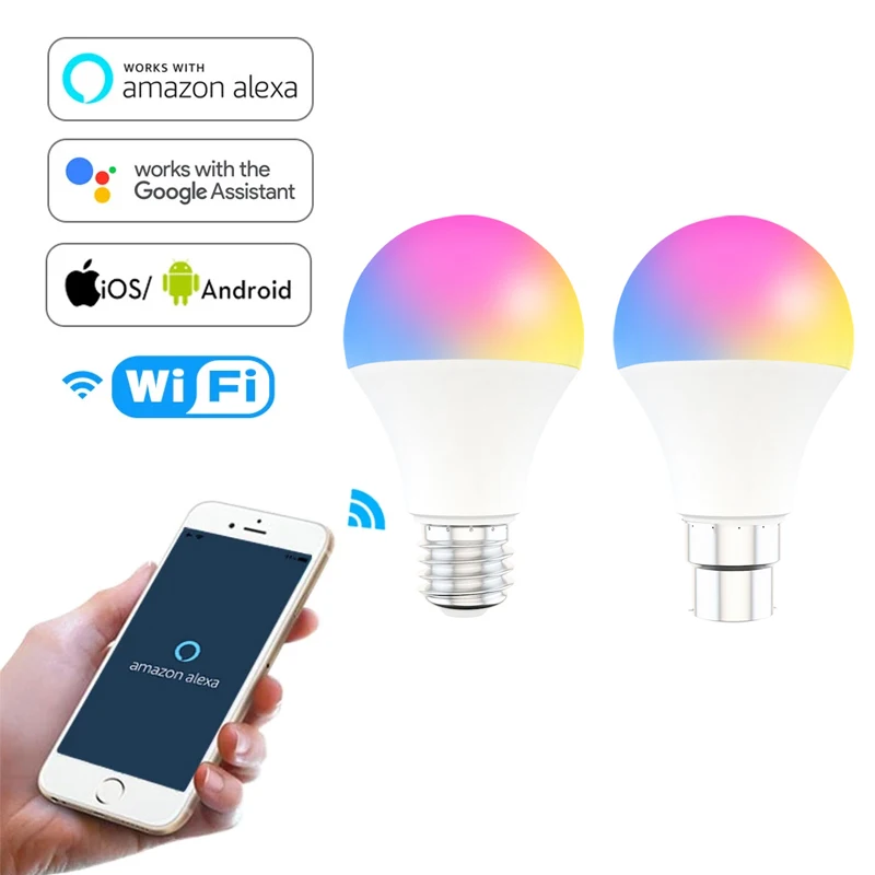 Умная лампа с Wi-Fi, 9 Вт, E27, E26, B22, RGB Светодиодная лампа с регулируемой яркостью, с приложением Smart Life, голосовым управлением для Google Home, Alexa, Alice
Умная лампа с Wi-Fi, 9 Вт, E27, E26, B22, RGB Светодиодная лампа с регулируемой яркостью, с приложением Smart Life, голосовым управлением для Google Home, Alexa, Alice