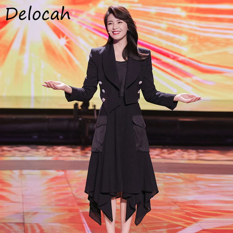 Женский костюм с юбкой Delocah, черный топ с длинным рукавом и асимметричная юбка с высокой талией, осень 2021
Женский костюм с юбкой Delocah, черный топ с длинным рукавом и асимметричная юбка с высокой талией, осень 2021