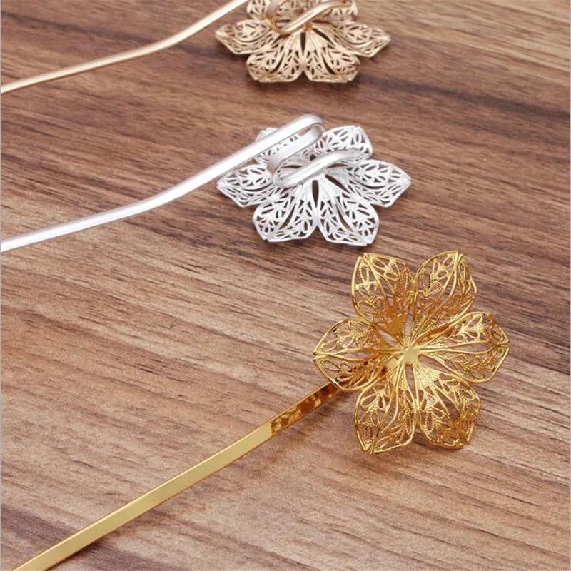 SIXTY TOWFISH 5 Piece DIY Jewelry Accessories 42*133mm Metal Ancient Retro Style Materials Flower Hairpin