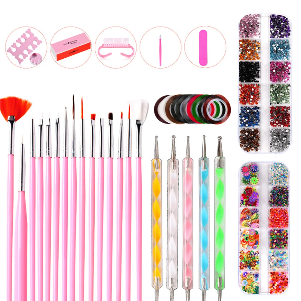 Nail Art Tool Acrylic Nail Kit with Painting Brush, Dual-end Dotting Pen, Manicure Tape, 4 sided polishing block Toe separator
Nail Art Tool Acrylic Nail Kit with Painting Brush, Dual-end Dotting Pen, Manicure Tape, 4 sided polishing block Toe separator