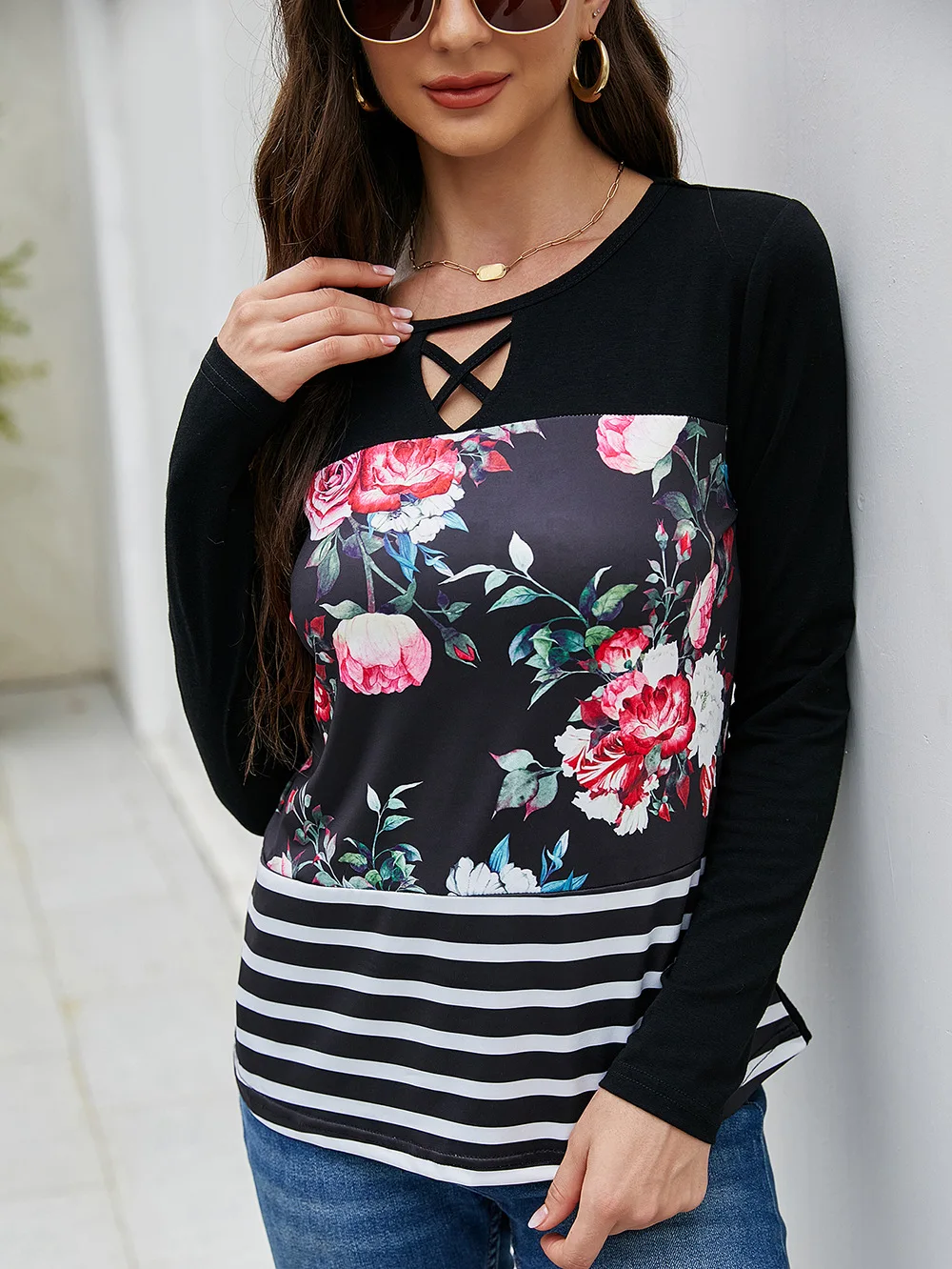 Women's Long-Sleeved T-Shirt Printed Stitching Round Neck Mid-Length Slim-Fit Ladies for Women
Women's Long-Sleeved T-Shirt Printed Stitching Round Neck Mid-Length Slim-Fit Ladies for Women