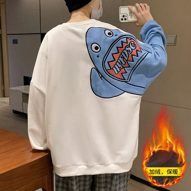 Long-sleeved O-neck Sweatshirts Oversize Embroidered Shark Pullover Plus Velvet Warm All-match Loose Casual Sports Male Clothing
Long-sleeved O-neck Sweatshirts Oversize Embroidered Shark Pullover Plus Velvet Warm All-match Loose Casual Sports Male Clothing