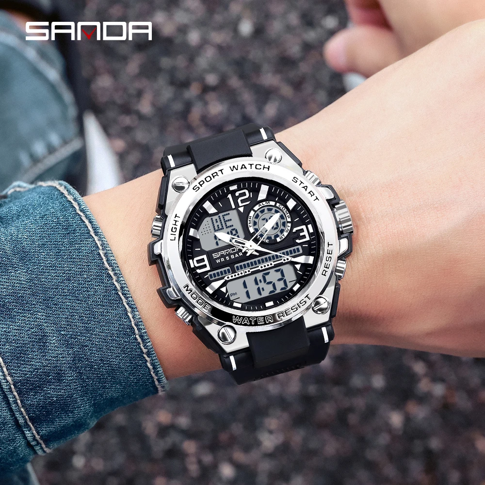SANDA 2021 мужские часы ведущей марки 5ATM водонепроницаемые спортивные военные