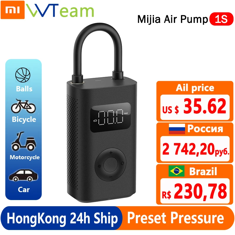 New Xiaomi Mijia Portable Electric Air Compressor 1S Air Pump Tire Sensor Mi Inflatable Treasure for Motorcycle Car Soccer
New Xiaomi Mijia Portable Electric Air Compressor 1S Air Pump Tire Sensor Mi Inflatable Treasure for Motorcycle Car Soccer