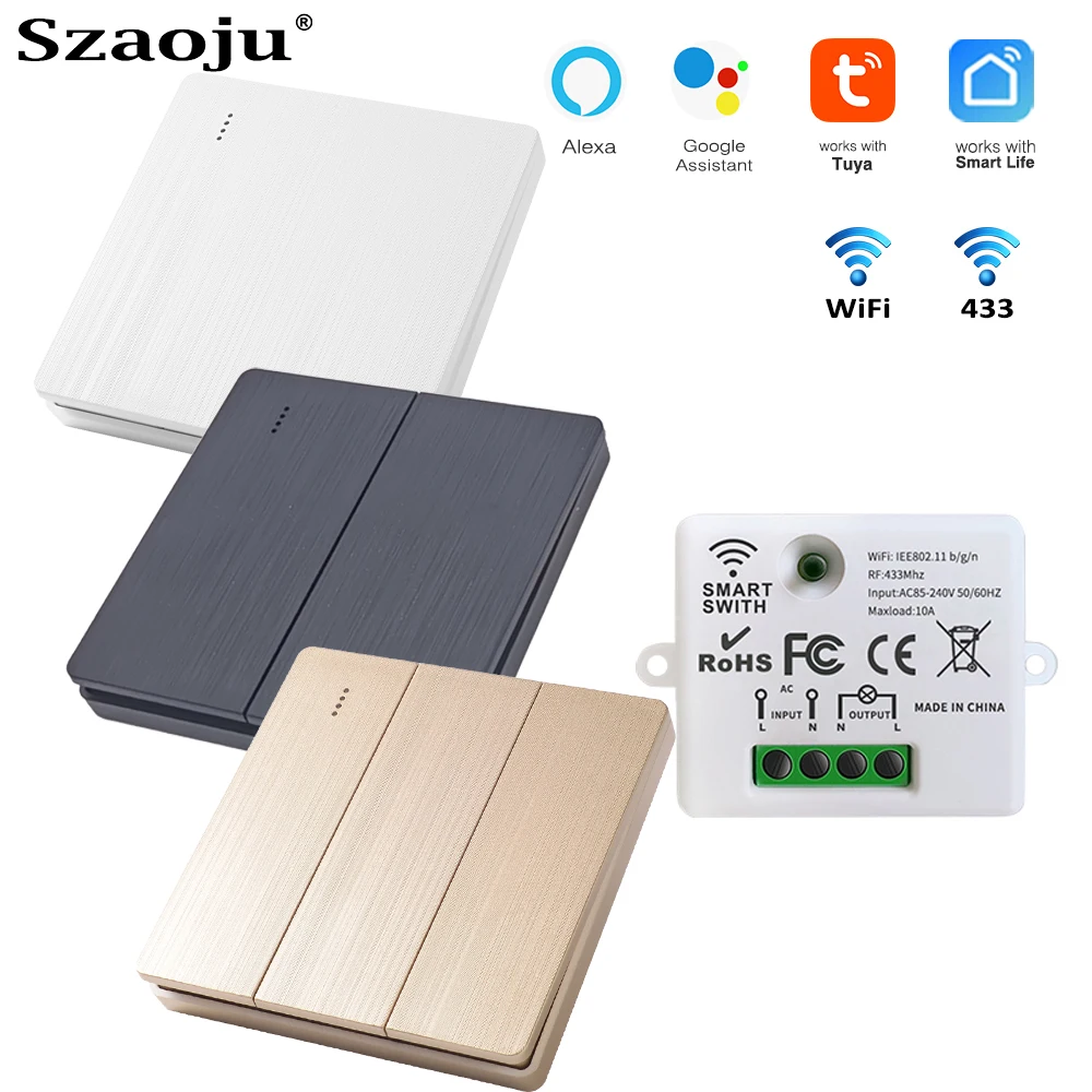 Szaoju Tuya Wall Smart APP WiFi Switch Light Push Button Switch 1/2/3 Gang RF 433Mhz Wireless Switch For Google Home ECHO Alexa
Szaoju Tuya Wall Smart APP WiFi Switch Light Push Button Switch 1/2/3 Gang RF 433Mhz Wireless Switch For Google Home ECHO Alexa