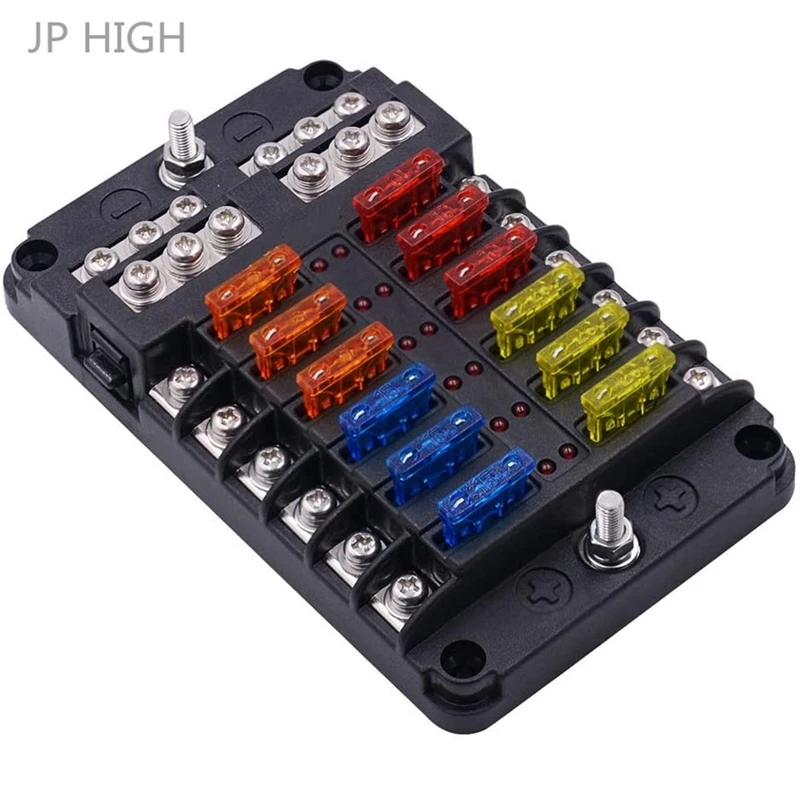 12V 32V Plastic Cover Fuse Box Holder M5 Stud with LED Indicator Light 12 Ways Blade for Auto Car Boat Marine Truck
12V 32V Plastic Cover Fuse Box Holder M5 Stud with LED Indicator Light 12 Ways Blade for Auto Car Boat Marine Truck