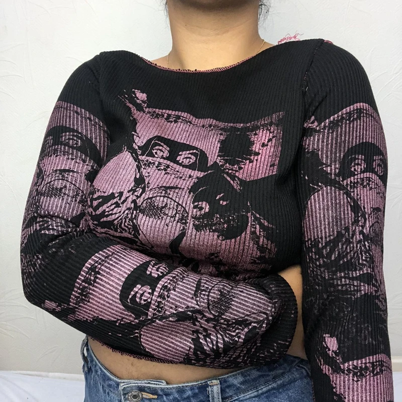 Vintage Printe Autumn T-shirt Women E-girl Long Sleeve O Neck Crop Top Female Gothic Clothes Y2K Harajuku Streetwear Female Tees
Vintage Printe Autumn T-shirt Women E-girl Long Sleeve O Neck Crop Top Female Gothic Clothes Y2K Harajuku Streetwear Female Tees