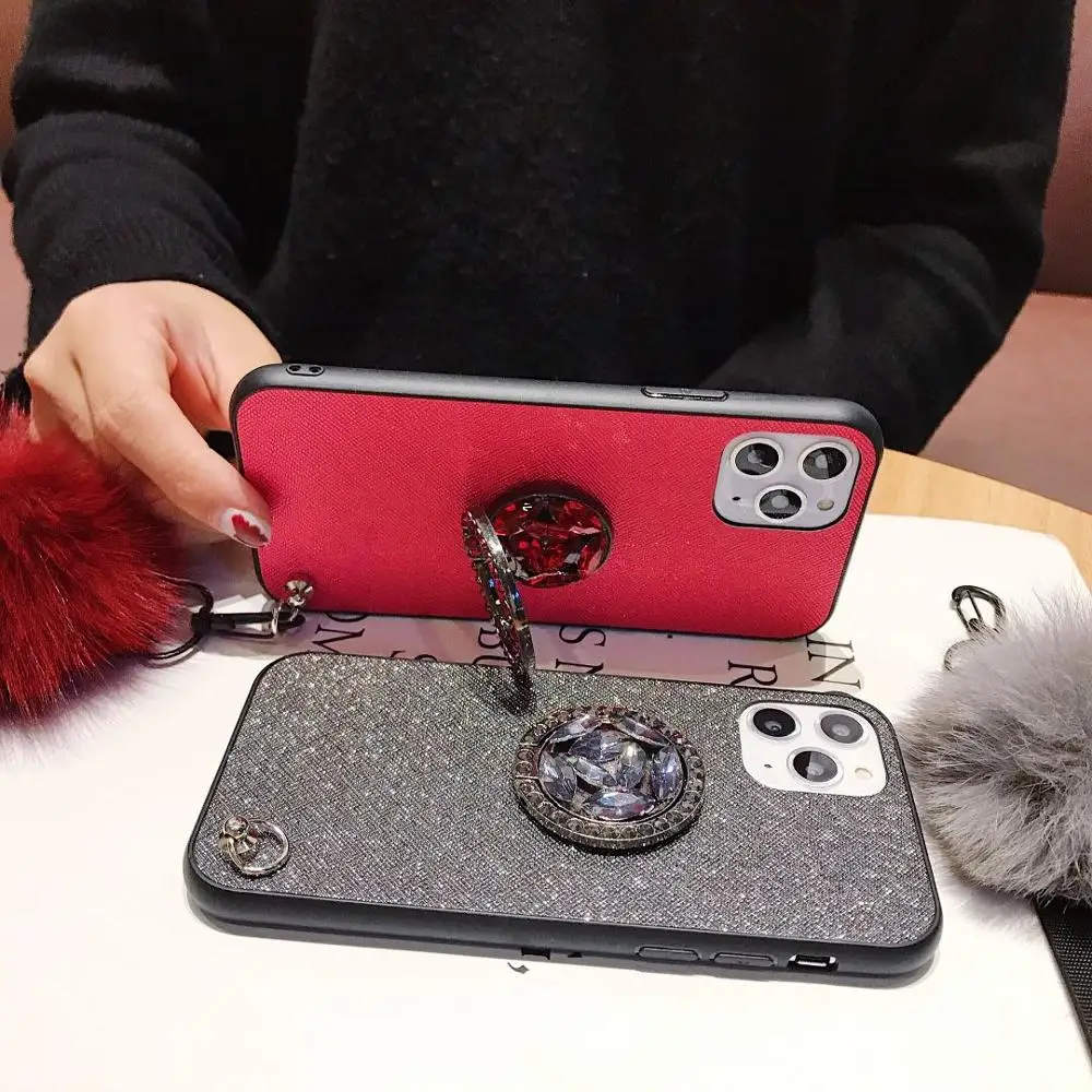 For IPhone 11 Pro Max Luxury Crystal Holder Finger Ring Bracket DIY Phone Case Hard Cover + Fur Ball Strap
For IPhone 11 Pro Max Luxury Crystal Holder Finger Ring Bracket DIY Phone Case Hard Cover + Fur Ball Strap