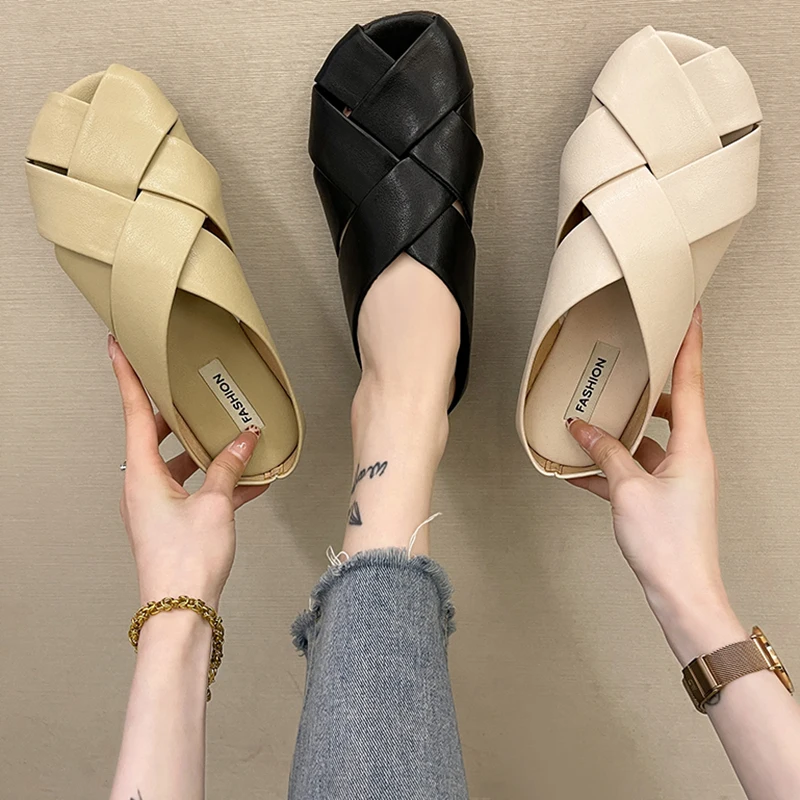 Rimocy Fashion Weave Mules Shoes Women Pu Leather Peep Toe Cross Strap Slippers Woman Comfortable Med Heel Slides Casual Shoes 
Rimocy Fashion Weave Mules Shoes Women Pu Leather Peep Toe Cross Strap Slippers Woman Comfortable Med Heel Slides Casual Shoes