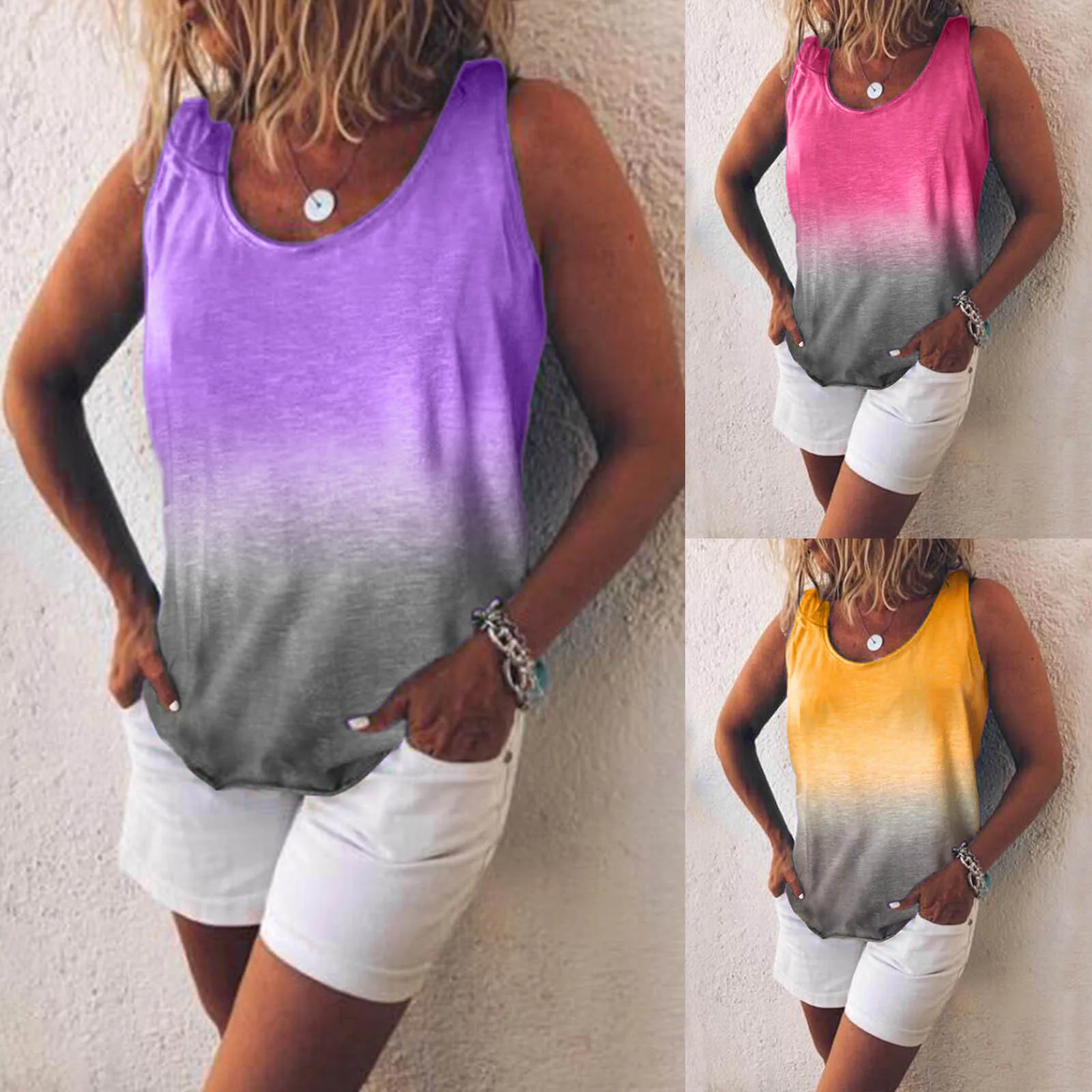 73# New Summer Rainbow Gradient Women Tank T-shirt 2021 Casual Sleeveless O-neck Pullover Top Fashion Tie Dye Printed Streetwear
73# New Summer Rainbow Gradient Women Tank T-shirt 2021 Casual Sleeveless O-neck Pullover Top Fashion Tie Dye Printed Streetwear
