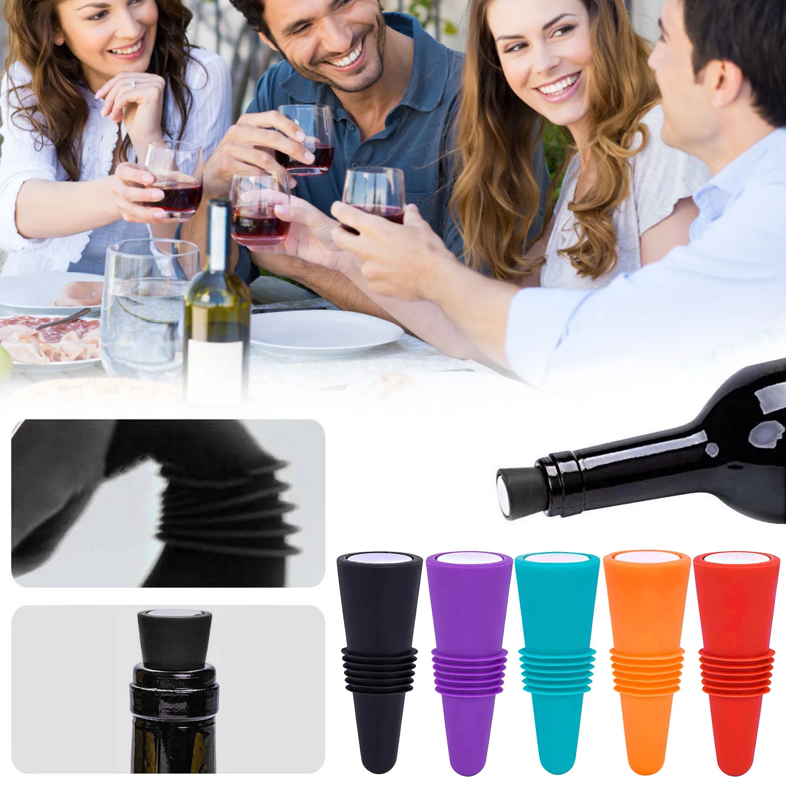 

Color Silicone Wine Beverage Bottle Cap Leak Proof Champagne Bottles Sealer Stoppers Wine Cork Saver Stopper Reusable #F