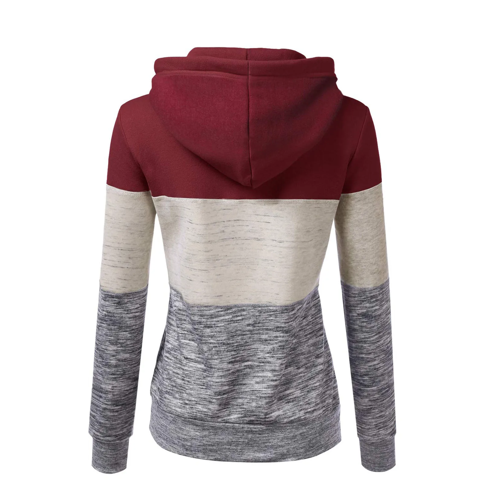 Women Autumn Winter Long Raglan Sleeve Color Block Hoodie Pocket Sweatshirt