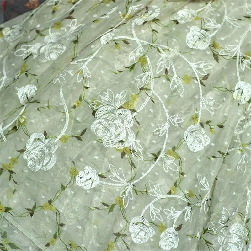 Light Green Chiffon Embroidered Clothing Fabric Dress Table Cloth Tulle Sewing Accessories 1 yard 
Light Green Chiffon Embroidered Clothing Fabric Dress Table Cloth Tulle Sewing Accessories 1 yard