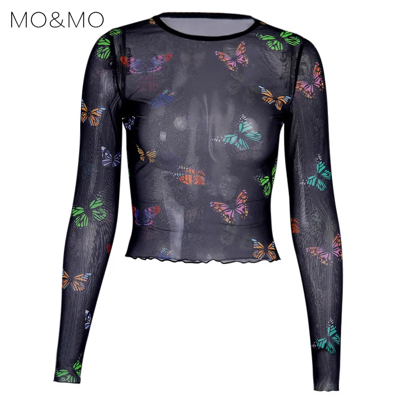 MO&MO- European and American INS fashion new slim round neck bottom shirt top butterfly print gauze sexy long sleeve T - shirt s
MO&MO- European and American INS fashion new slim round neck bottom shirt top butterfly print gauze sexy long sleeve T - shirt s