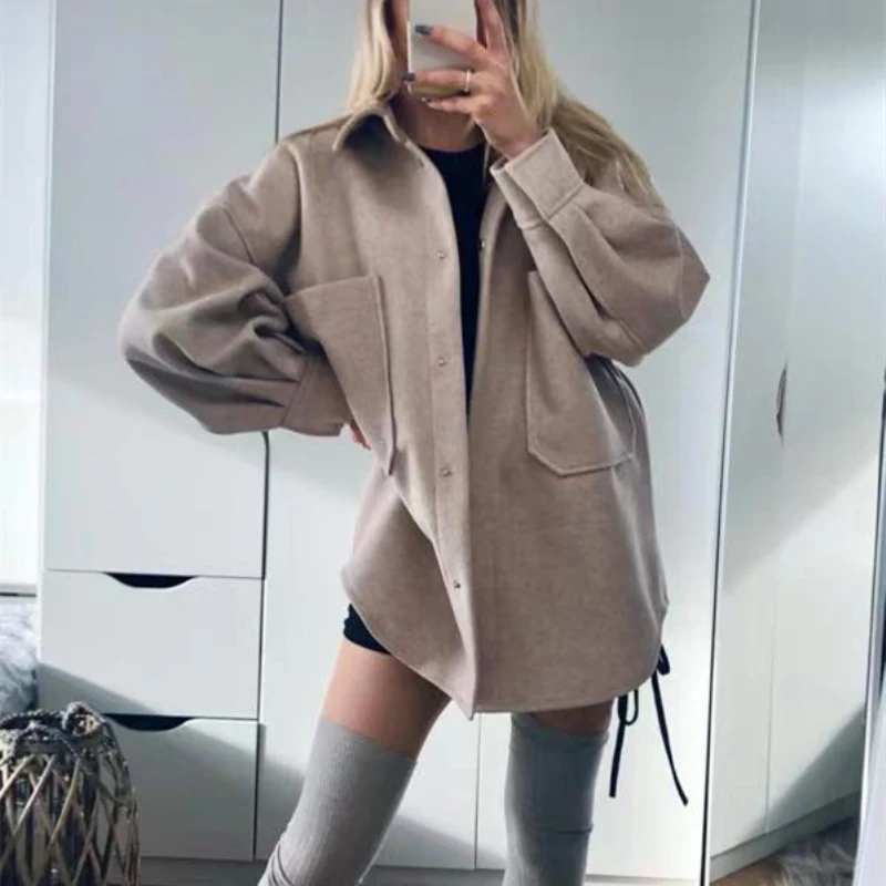 Casual Woman Camel Loose Pocket Woolen Shirt 2021 Fashion Ladies Autumn Long Sleeve Thick Blouse Coat Female Long Outwear
Casual Woman Camel Loose Pocket Woolen Shirt 2021 Fashion Ladies Autumn Long Sleeve Thick Blouse Coat Female Long Outwear