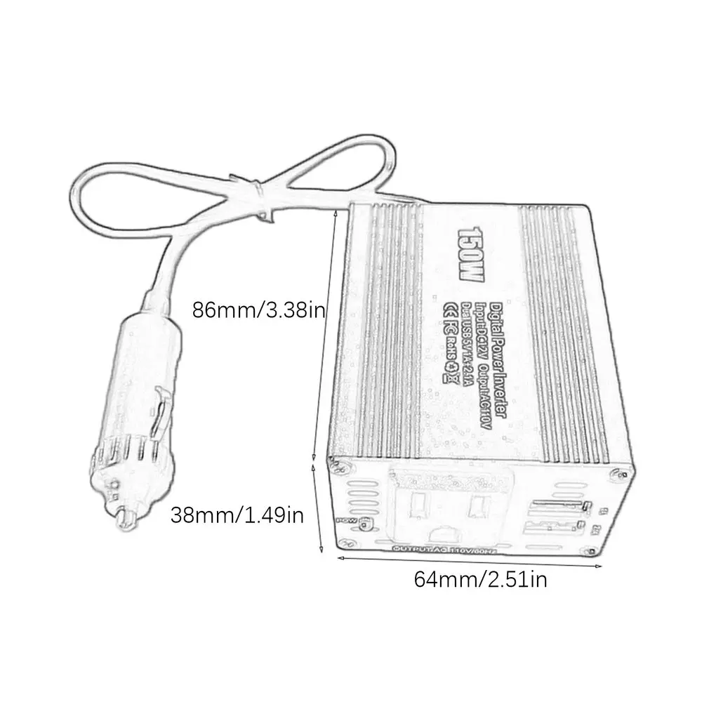 Universal Car Inverter 150W Power Inverter with Dual USB High Conversion Aluminum Alloy Housing Transformer US plug 
Universal Car Inverter 150W Power Inverter with Dual USB High Conversion Aluminum Alloy Housing Transformer US plug