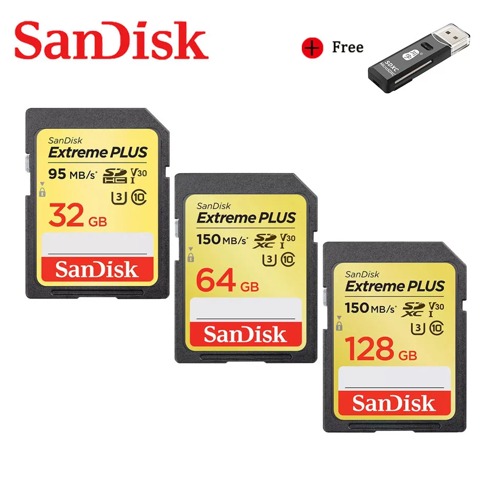 

SanDisk Memory Card Extreme SDHC/SDXC SD Card 4K UHD 128GB 64GB C10 U3 V30 High Speed 150MB/S 32GB 90MB/S UHS-1 Flash Card