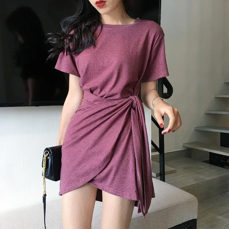 2020 Women's Korean Style Dress Slim O-Neck Short Sleeve Solid Color Casual Lace Up Dress Girls Casual Straps Waist Dress
2020 Women's Korean Style Dress Slim O-Neck Short Sleeve Solid Color Casual Lace Up Dress Girls Casual Straps Waist Dress