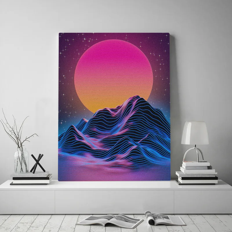 Synthwave парным арт рамке пейзаж деревянная рама Холст плакат настенная живопись