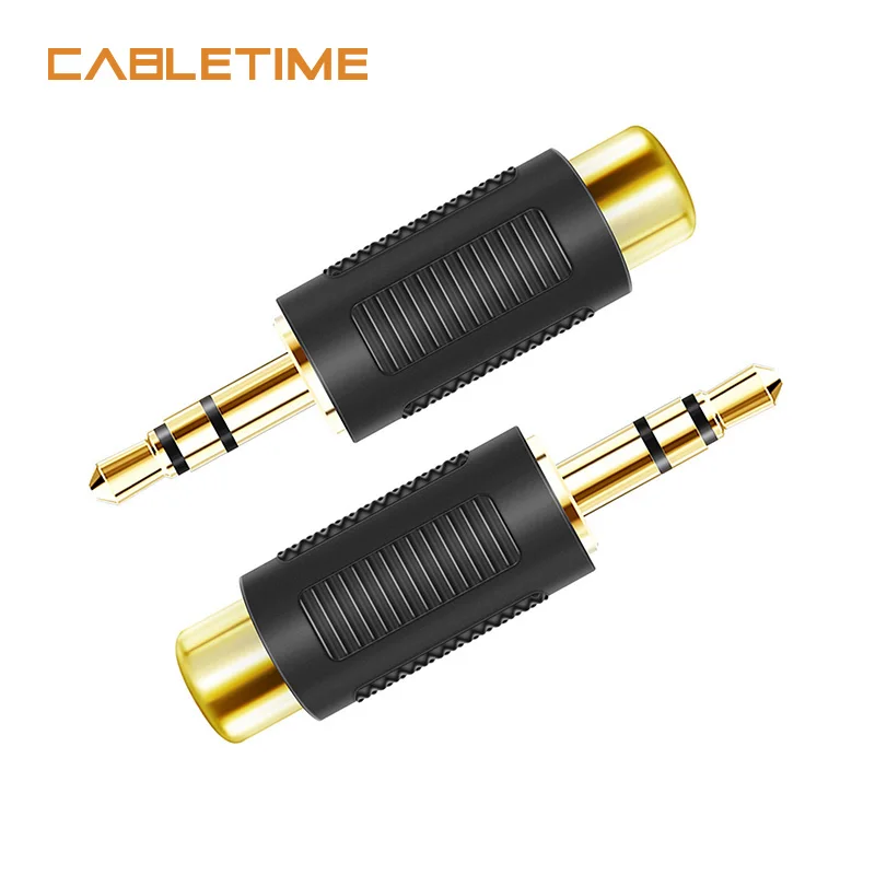 Cabletime стерео 3 5 мм моно штекер RCA Женский аудио адаптер Муфта позолоченный Аудио м