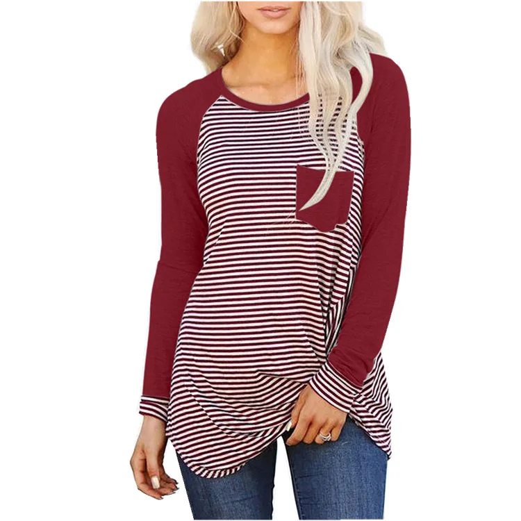 Fashion Striped Women's T-Shirt Top Slim Long Sleeve Round Neck Girl T-Shirt Splicing Pocket Casual Spring Women Streetwear Tops
Fashion Striped Women's T-Shirt Top Slim Long Sleeve Round Neck Girl T-Shirt Splicing Pocket Casual Spring Women Streetwear Tops
