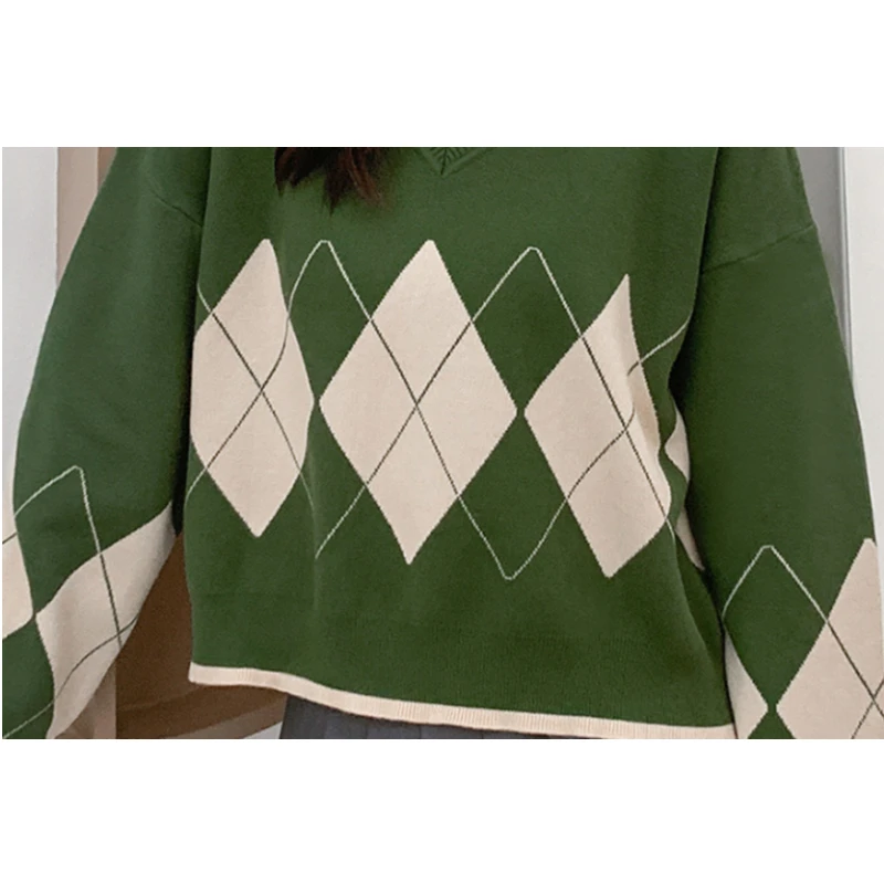 Knitted Sweaters Women Argyle Pullovers Winter Geometric Pattern Tops Ladies Casual Oversized Sweaters Pull Femme 2021
Knitted Sweaters Women Argyle Pullovers Winter Geometric Pattern Tops Ladies Casual Oversized Sweaters Pull Femme 2021