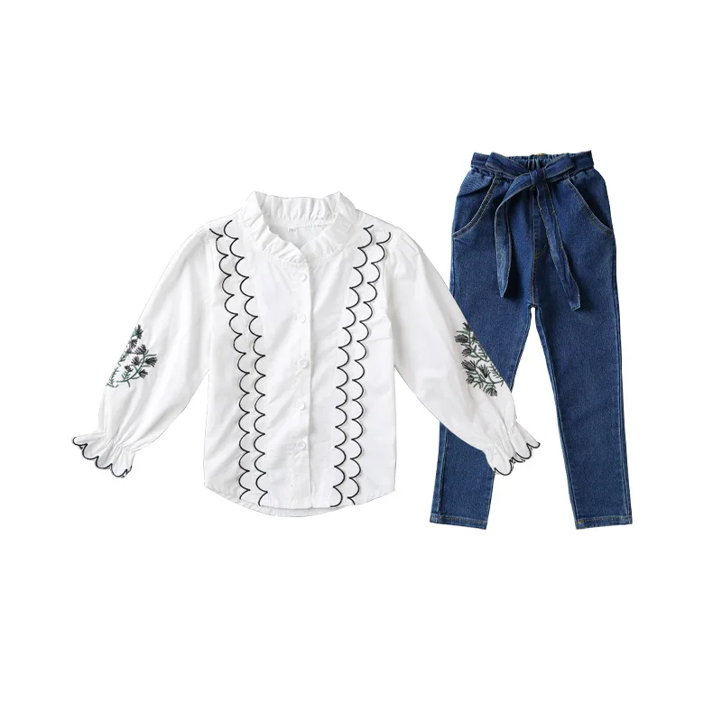 Комплект одежды для детей весна осень 2020 кружевная блузка с вышивкой девочек