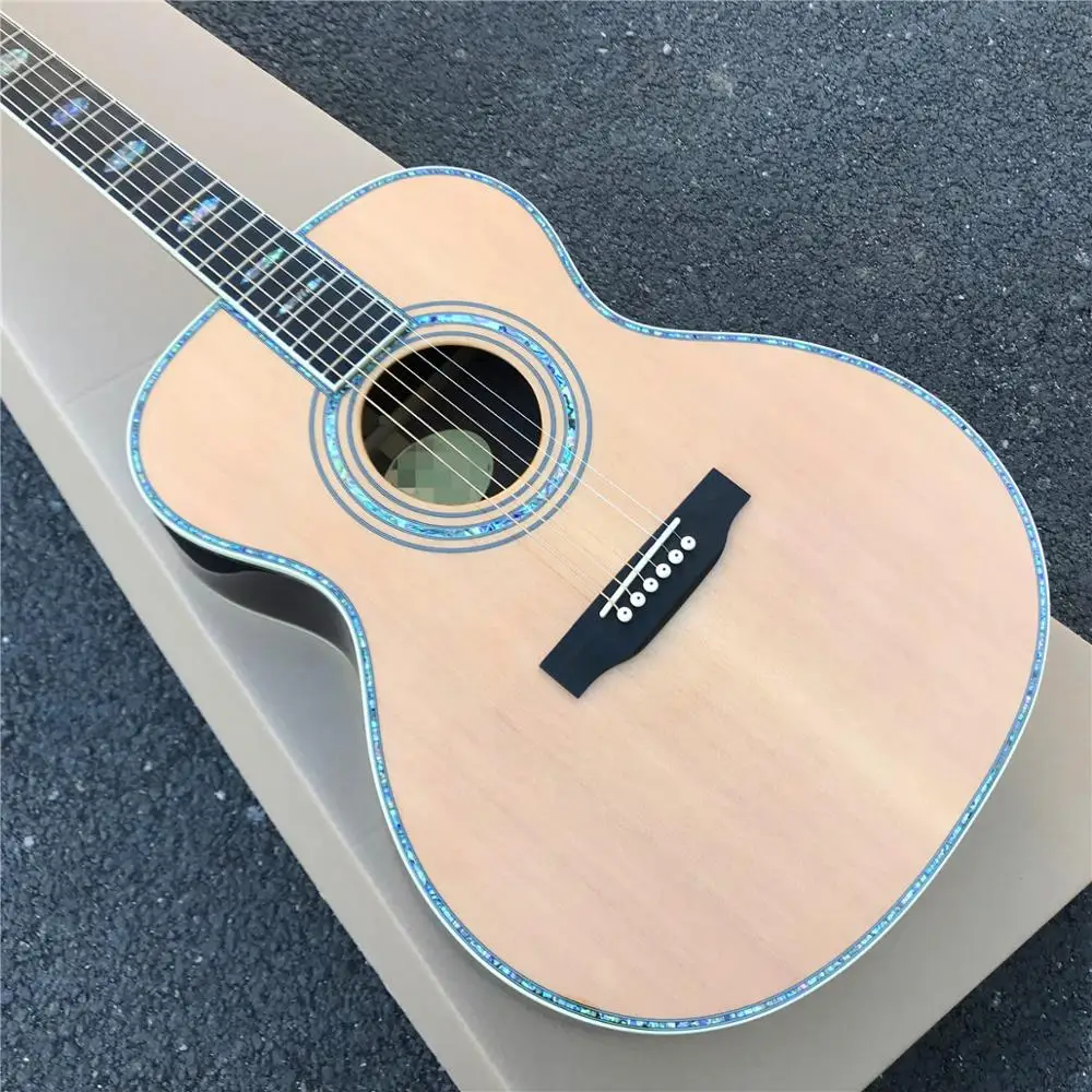 

Акустическая гитара в стиле Ом Abalone, 40 дюймов, грифельная доска из эбенового дерева, акустические электрические гитары из твердой ели