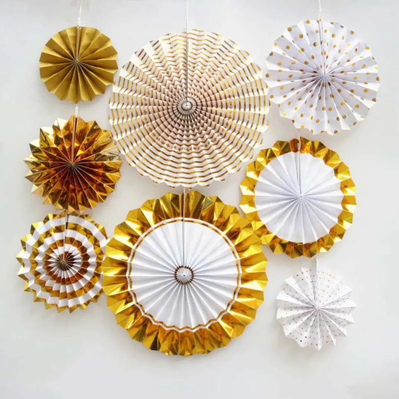 8Pcs/Set Gold Christmas Party Decorative Creative Paper Flower Fan Handmade Striped Folding Fan Party Supplie Wholesale
8Pcs/Set Gold Christmas Party Decorative Creative Paper Flower Fan Handmade Striped Folding Fan Party Supplie Wholesale