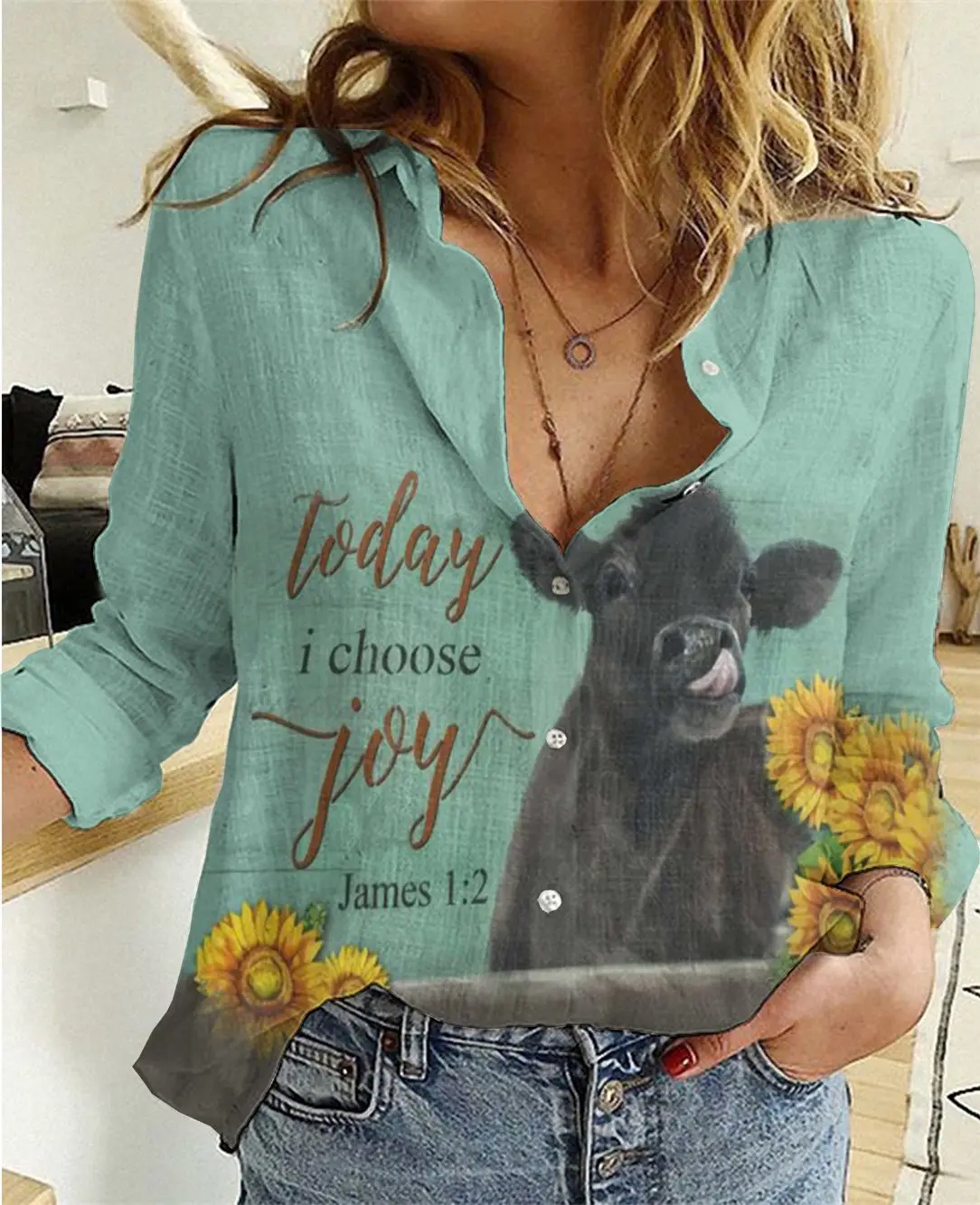 Ladies Button Long Sleeve Top Cartoon Cow Print V-neck Senior Ladies Casual Loose Lovely Office T-Shirt Blouses
Ladies Button Long Sleeve Top Cartoon Cow Print V-neck Senior Ladies Casual Loose Lovely Office T-Shirt Blouses