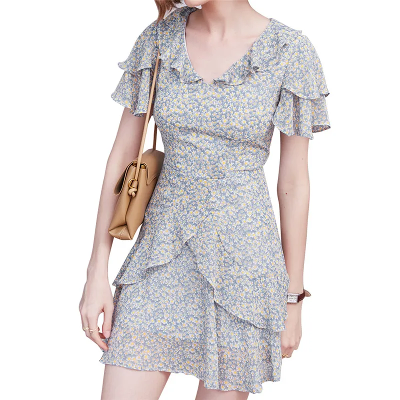 Prairie Chic Dress Women Summer Butterfly Short Sleeve V-Neck Blue Floral Midi Ruffles Chiffon Evening Woman Dresses Robe Femme
Prairie Chic Dress Women Summer Butterfly Short Sleeve V-Neck Blue Floral Midi Ruffles Chiffon Evening Woman Dresses Robe Femme