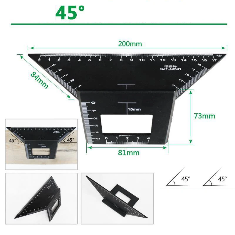 45/90 Degree Aluminum Alloy Multifunctional Alloy Ruler Ruler Line Rule Woodworking Angle Ruler
45/90 Degree Aluminum Alloy Multifunctional Alloy Ruler Ruler Line Rule Woodworking Angle Ruler