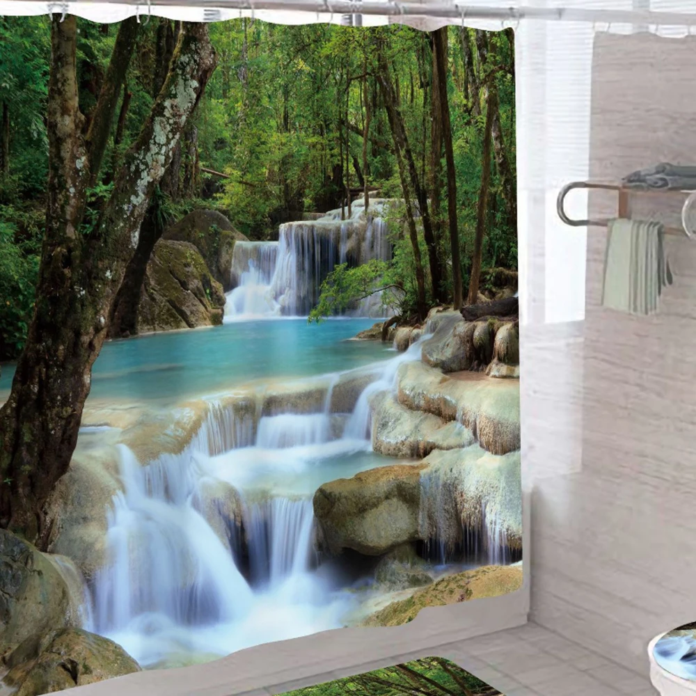 

Зеленый лес печати водопад душ Шторы s Водонепроницаемый Не проницаемый плесени утолщаются Ванна Чехлы 3D Ванная комната Шторы