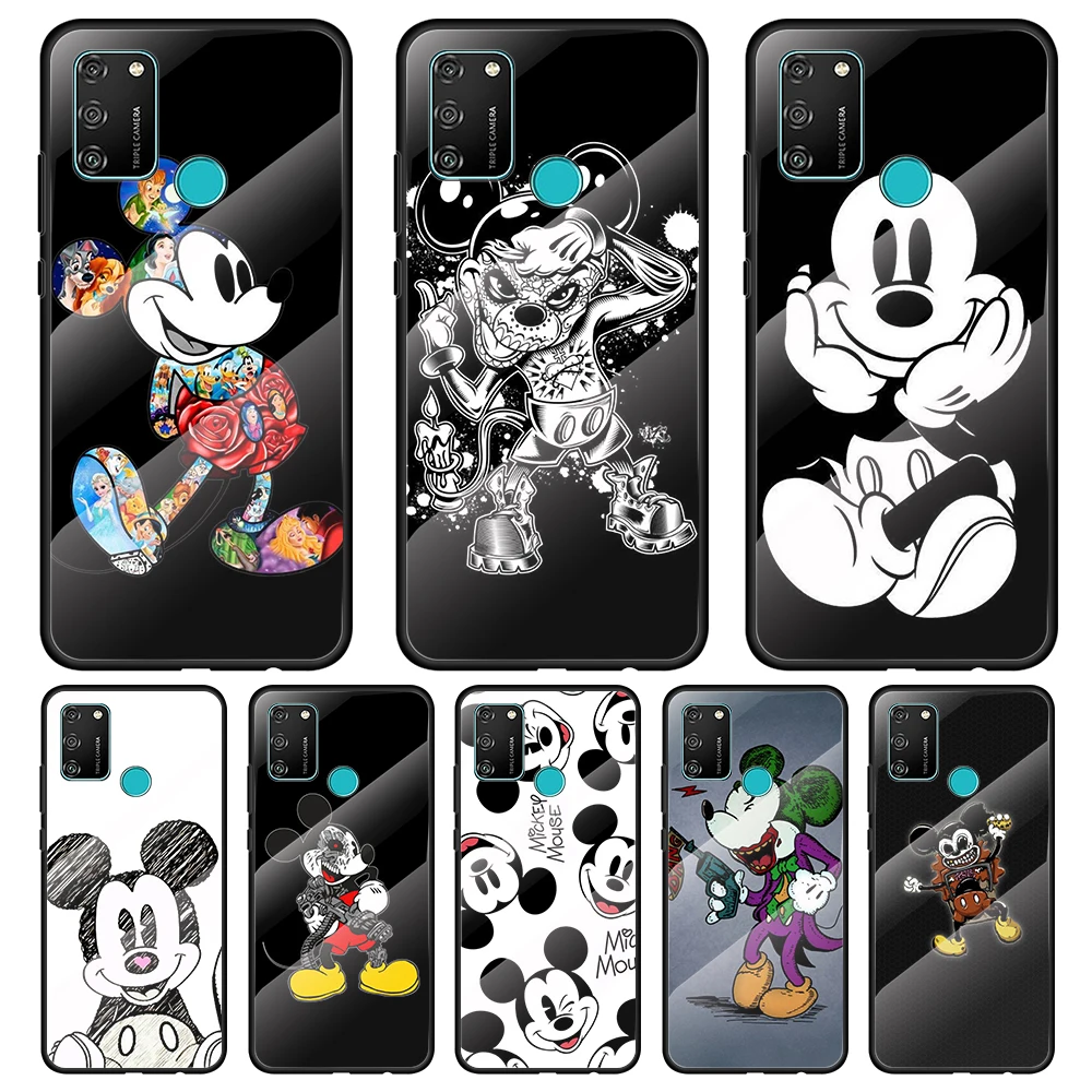 Тёмный чехол из закаленного стекла с Микки Маусом для Honor 30 20 10 9X 8X Pro Plus Lite, силиконовый чехол для телефона 
Тёмный чехол из закаленного стекла с Микки Маусом для Honor 30 20 10 9X 8X Pro Plus Lite, силиконовый чехол для телефона