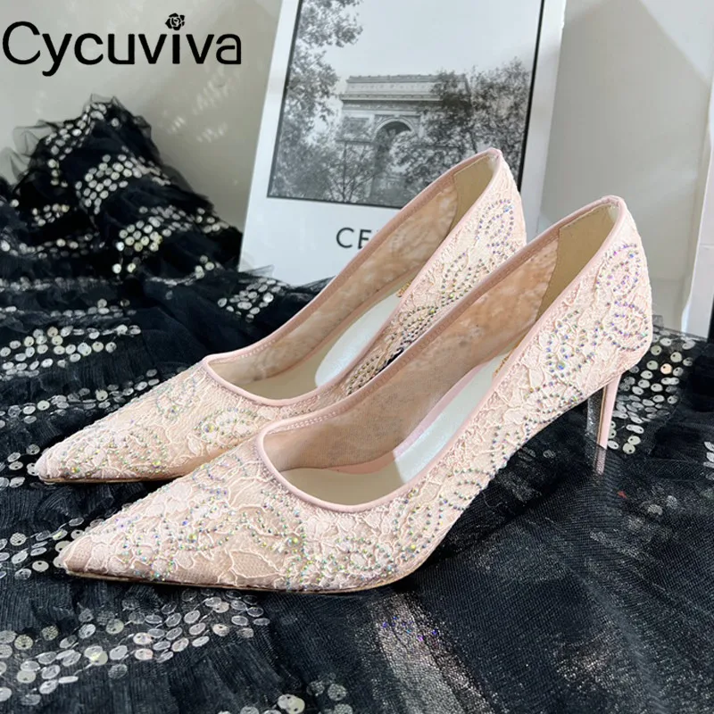 Sexy Pink Lace High Heel Pumps Point Toe Crystal Stilettos Weeding Shoes For Women Runway Shallow Leisure Women Sandals 2022
Sexy Pink Lace High Heel Pumps Point Toe Crystal Stilettos Weeding Shoes For Women Runway Shallow Leisure Women Sandals 2022