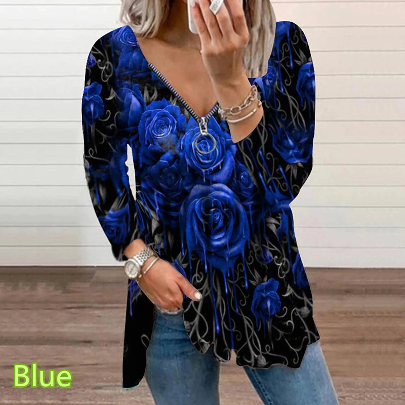 Autumn New T-Shirt Women's Printed V-Neck Zipper Strapless Long Sleeve T-Shirt Casual Loose T-Shirts High Quality
Autumn New T-Shirt Women's Printed V-Neck Zipper Strapless Long Sleeve T-Shirt Casual Loose T-Shirts High Quality