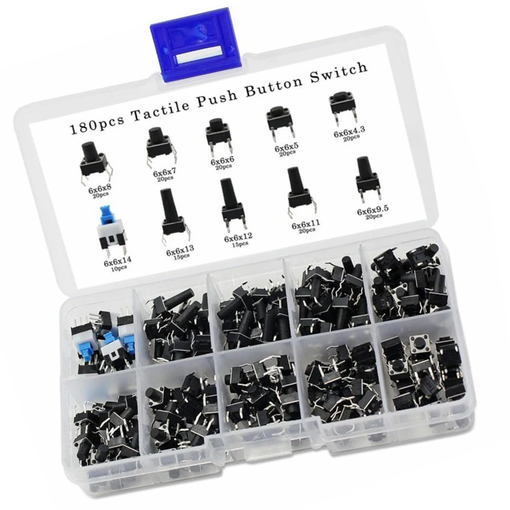 180pcs/Set Tactile Push Button Switch Mini Momentary Tact Assortment Tools Kit