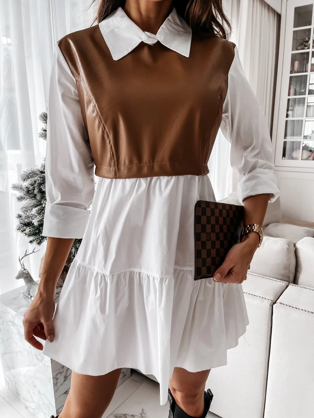 Women Vintage PU Patchwork A-line Party Dress Long Sleeve Turn Down Collar Plaid Printed Mini Dress 2021 Spring Fashion Dress
Women Vintage PU Patchwork A-line Party Dress Long Sleeve Turn Down Collar Plaid Printed Mini Dress 2021 Spring Fashion Dress
