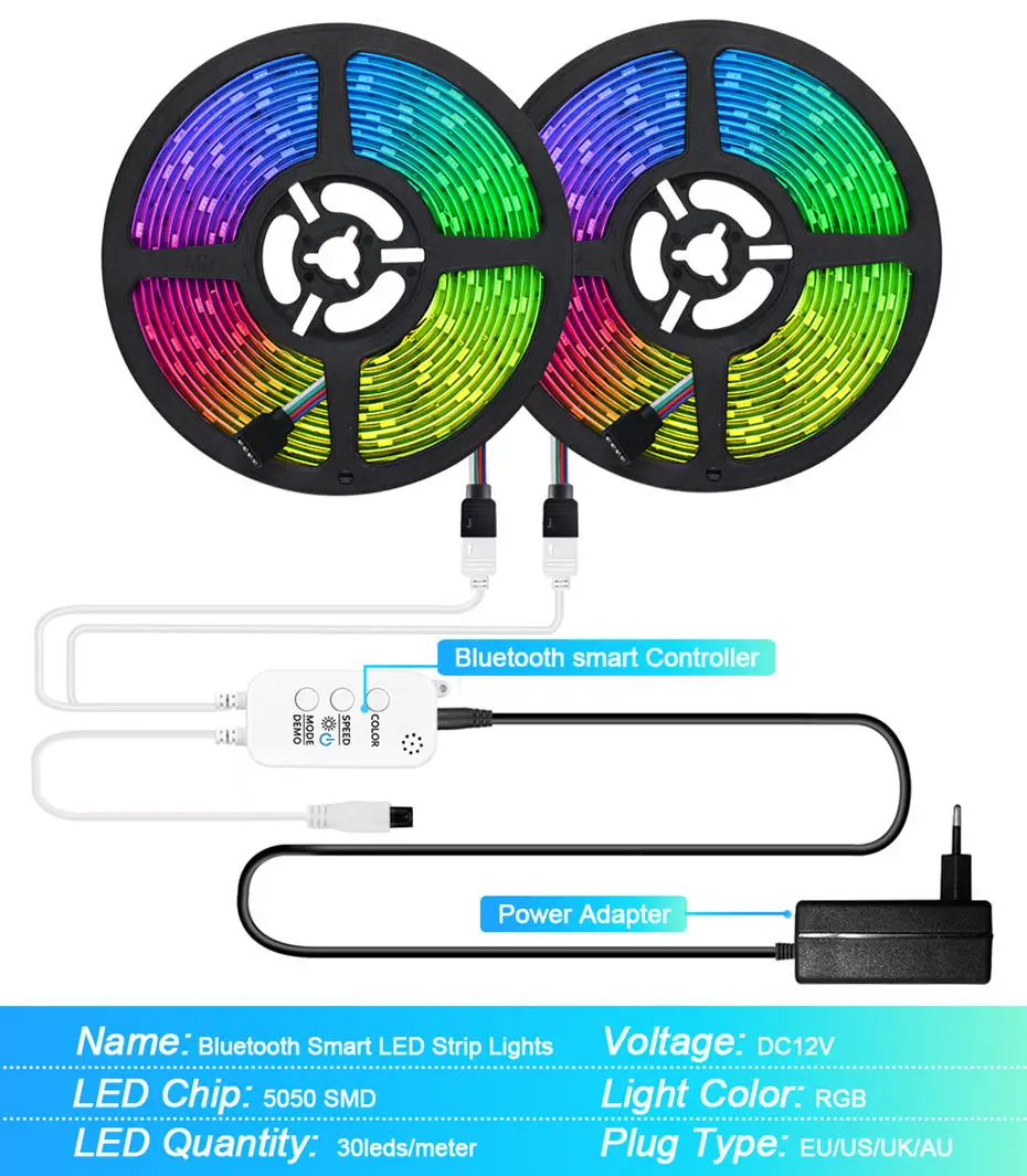 Светодиодная лента с Bluetooth 12 В 5050 RGB 5/10/15/20 м | Лампы и освещение