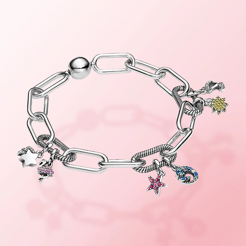925 Sterling Silver Chain Bracelet with 5 pcs Charms Women Original Brand Me Series Collection DIY Jewelry Bracelets
925 Sterling Silver Chain Bracelet with 5 pcs Charms Women Original Brand Me Series Collection DIY Jewelry Bracelets