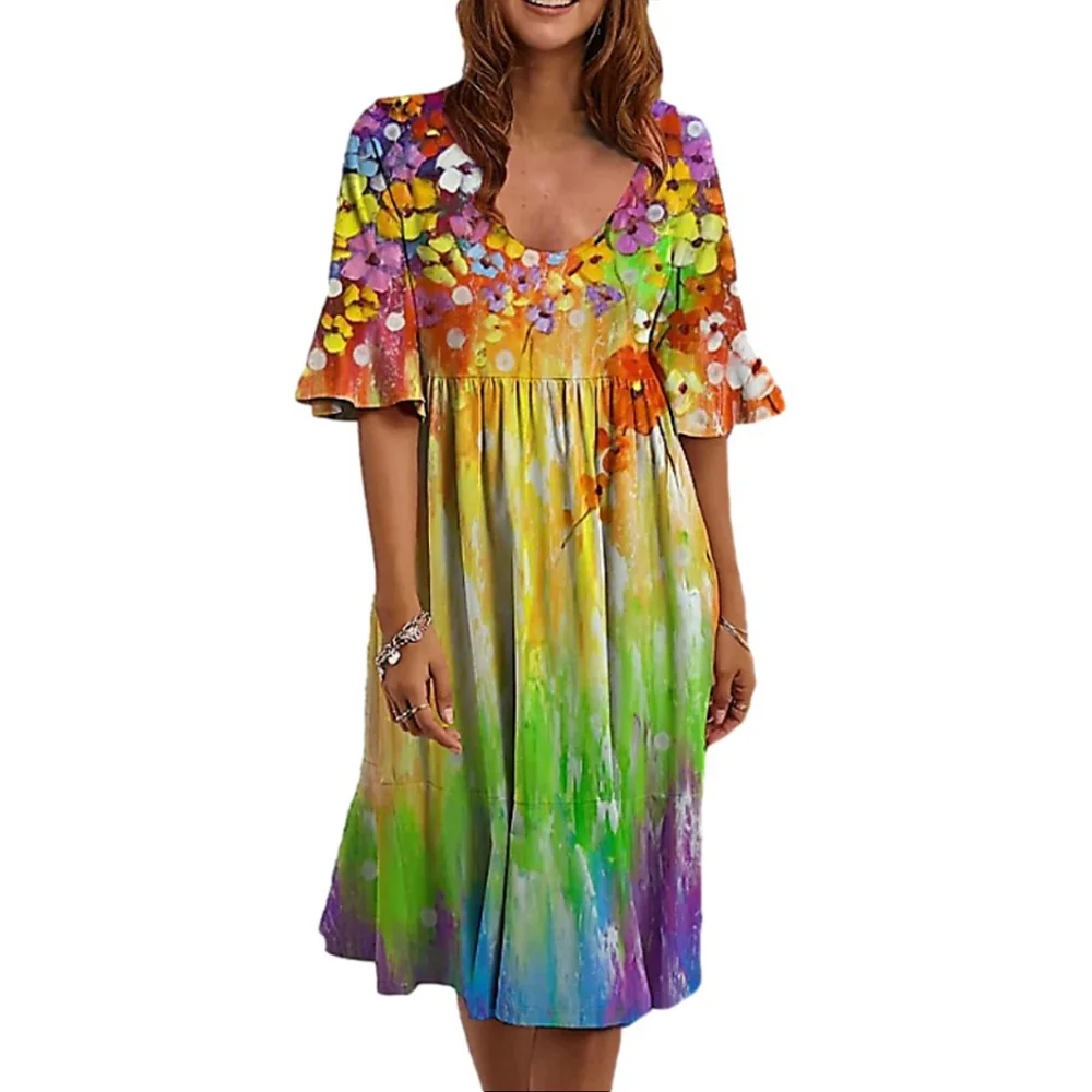Women Dress Vintage Folk-custom Floral Print V Neck Short Sleeve Loose Dresses Women Knee-Length Summer Casual Dress Vestido
Women Dress Vintage Folk-custom Floral Print V Neck Short Sleeve Loose Dresses Women Knee-Length Summer Casual Dress Vestido